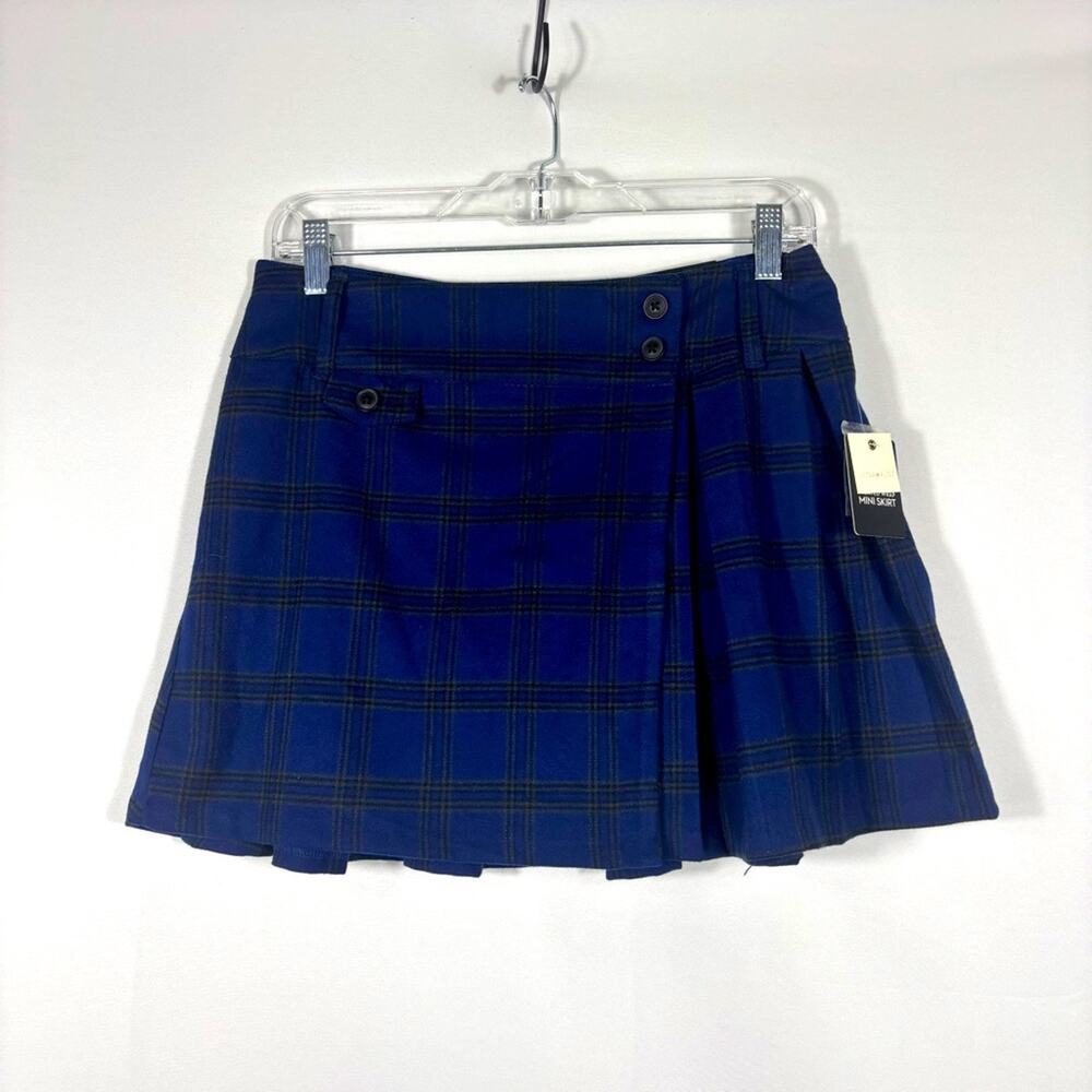 NWT Ultra Flirt Navy Plaid Wrap Mini Skirt Size Large SS0866